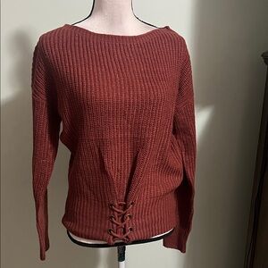 Women's Rust Sweater with Lace-Up Detail Size M